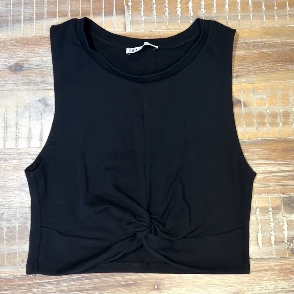 Zara Black Knotted Crop Top Tank